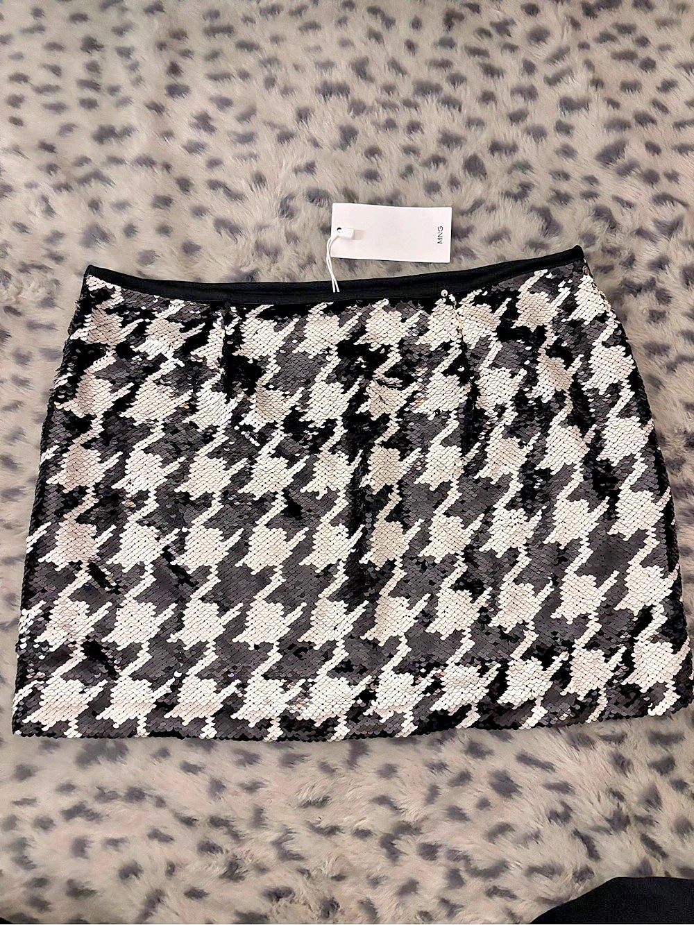 Mango Sequin Skirt Sequin Mini Skirt in Black & white NWT